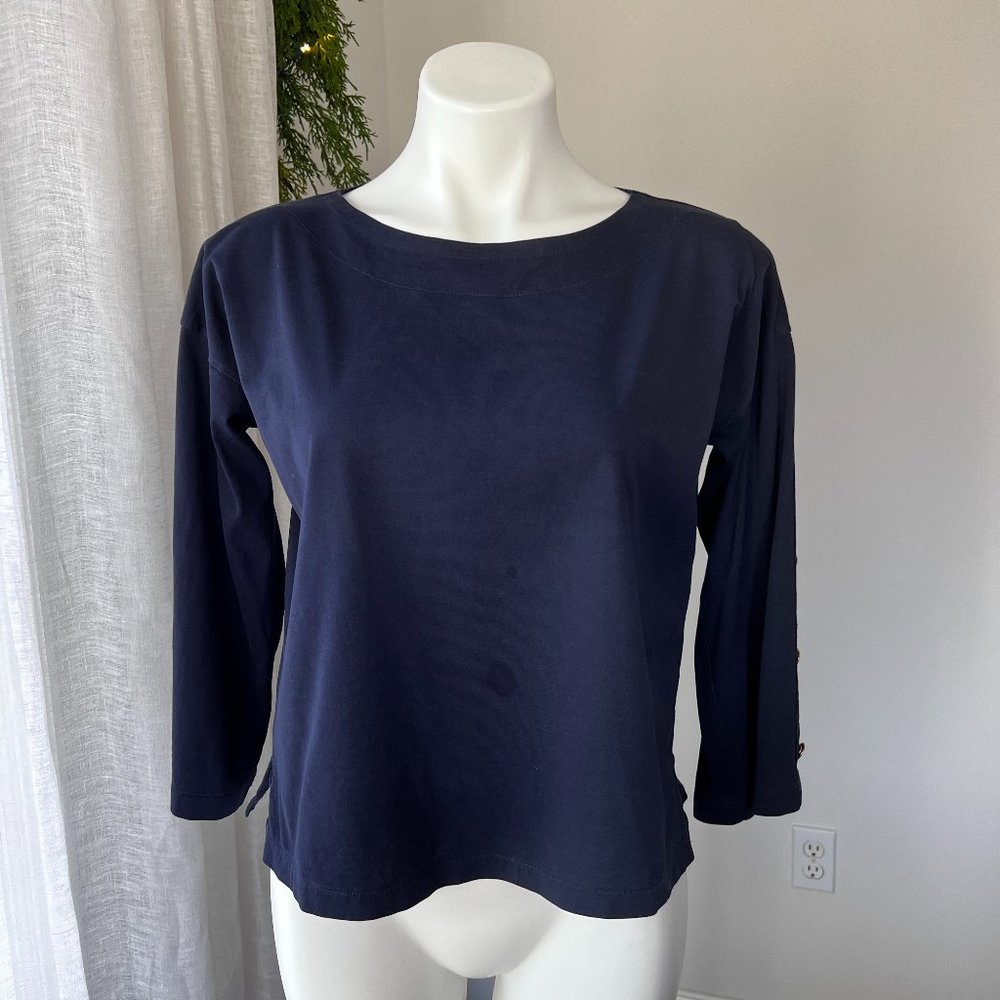 J. Crew Navy and White Button Long Sleeve